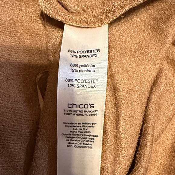 Chico's women’s medium 8 dress Off Shoulder Mini Tan brown suede stretch flutter - Picture 5 of 7